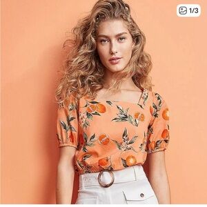 LOFT Orange Harvest Floral Criss-Cross Crop Top